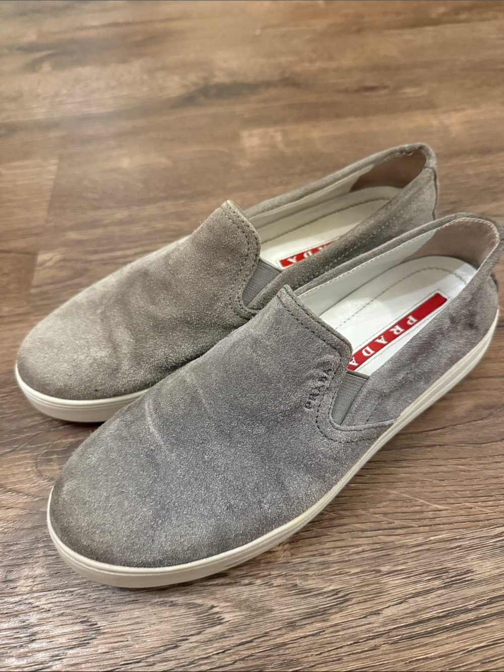 Prada Mushroom Grey Suede Slip-On Sneakers Size 38.5